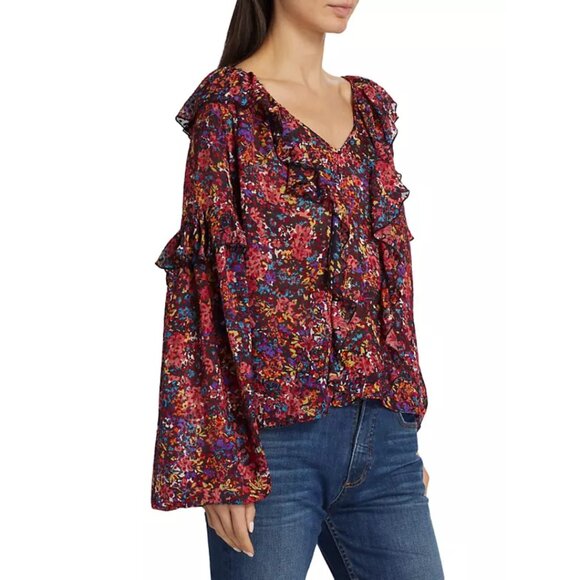 NWT Ramy Brook Women's Red Lana Floral Ruffled Top Size Medium - Picture 6 of 8